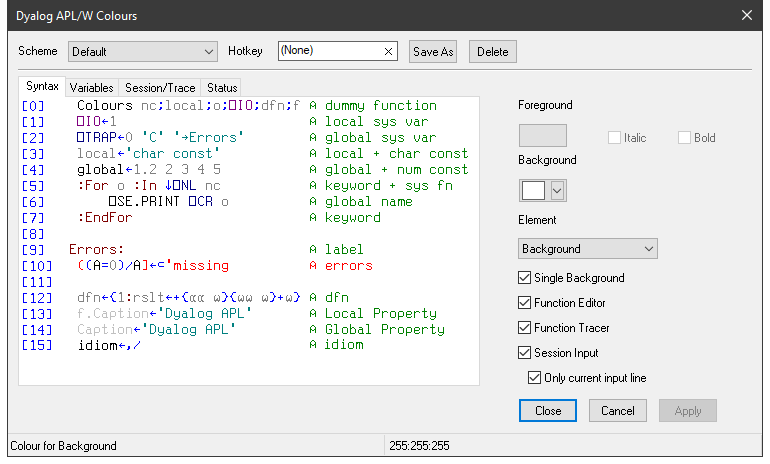 colour selection dialog