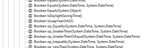 Workspace Tree displaying the System.DateTime methods