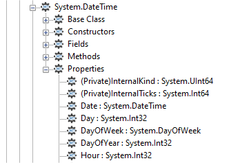 Workspace Tree displaying the System.DateTime properties