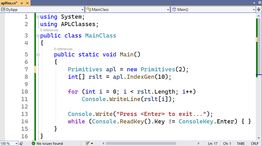 Program code in Visual Studio