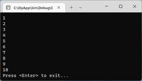 Program output in console window