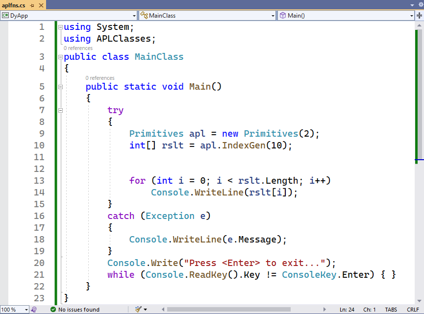 Program code in Visual Studio