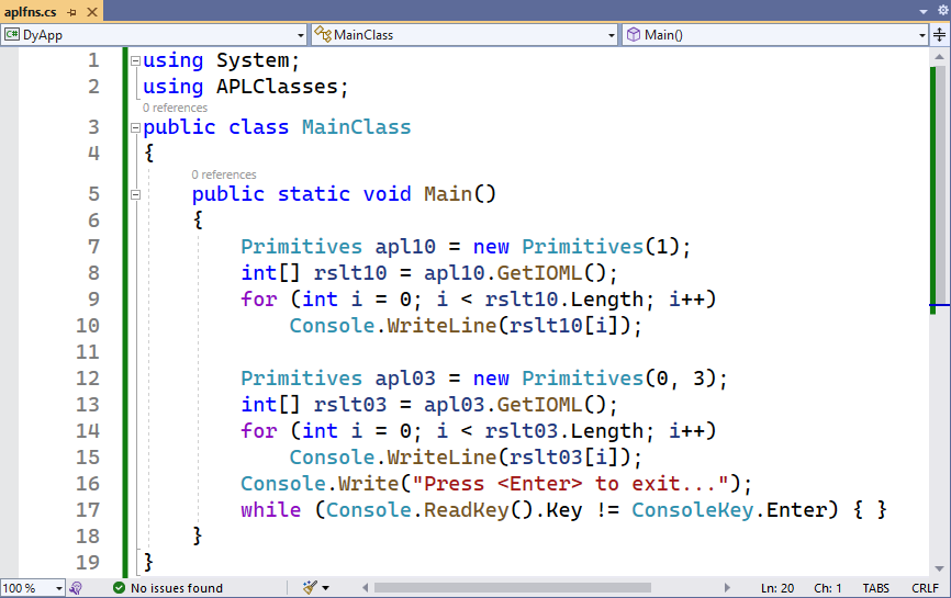 Program code in Visual Studio