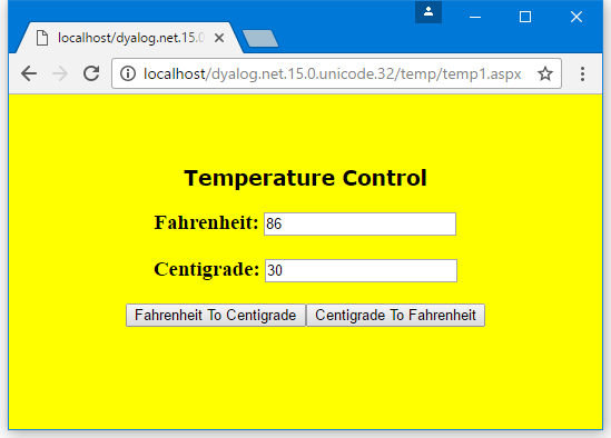 Web page including the TemperatureConverterCtl1 control