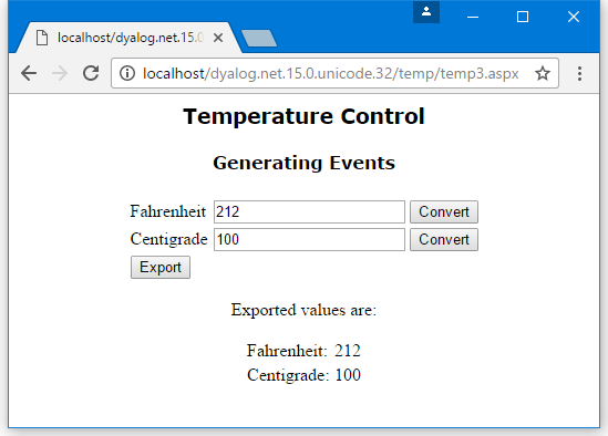 Output when hosting the TemperatureConverterCtl3 control in an ASP.NET web page