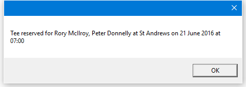 Reservation confirmation message