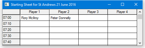 Starting Sheet grid