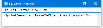 Notepad displaying content of <strong>eg2.asmx</strong>