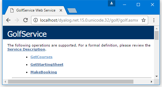 Browser page fabricated by ASP.NET for <strong>Golf.asmx</strong>