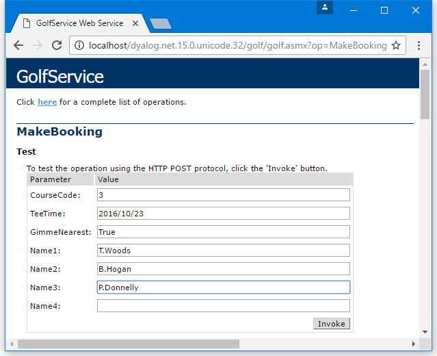Browser page when MakeBooking is selected
