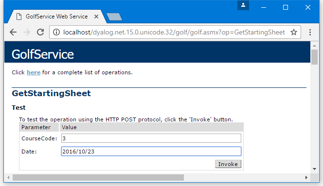 Browser page when GetStartingSheet is selected