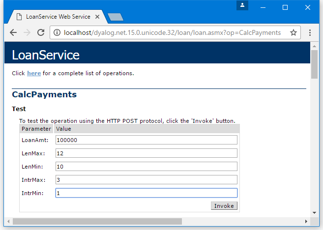 Browser page fabricated by ASP.NET for <strong>loan.asmx</strong>
