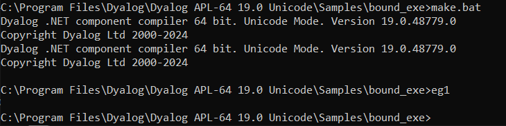 Compiling and running APL Source file **eg1.apln**