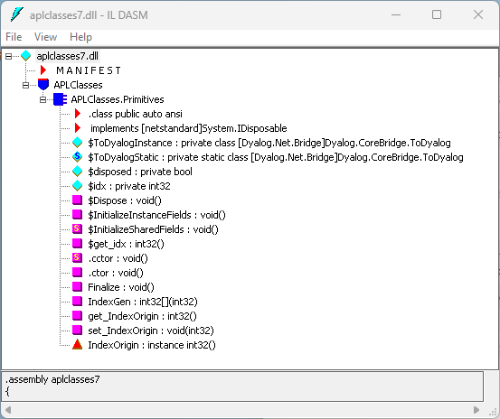 ILDASM view of aplclasses7.dll structure